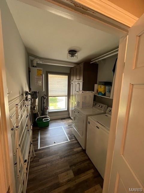 1333 Poor Farm Hollow Rd, Hardin, IL 62047 - washroom with independent washer and dryer, water heater, and dark wood-style floors