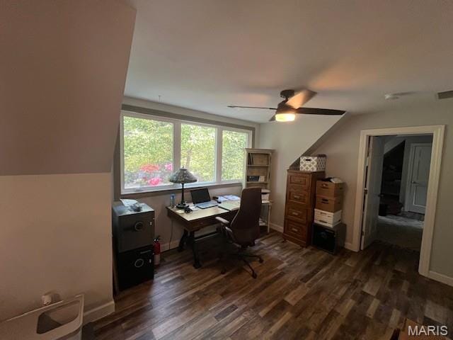 1333 Poor Farm Hollow Rd, Hardin, IL 62047 - office with dark wood-style floors and a ceiling fan