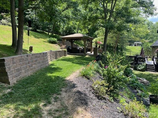 1333 Poor Farm Hollow Rd, Hardin, IL 62047 - view of grassy yard featuring a gazebo and a wooden deck