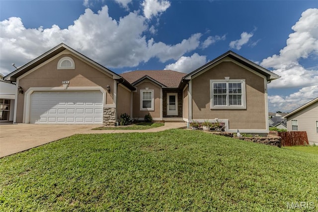 143 Lyle Curtis Cir, Waynesville, MO 65583 - single story home with driveway, an attached garage, stucco siding, and stone siding
