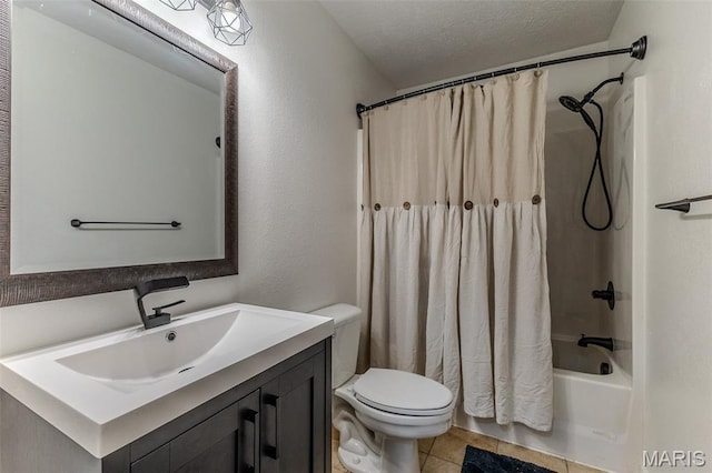 143 Lyle Curtis Cir, Waynesville, MO 65583 - bathroom with vanity, shower / bath combination with curtain, tile patterned floors, and a textured ceiling