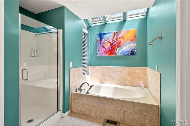 2 Tanewood Ct, Belleville, IL 62223 - bathroom featuring a stall shower, a whirlpool tub, tile patterned flooring, and a skylight