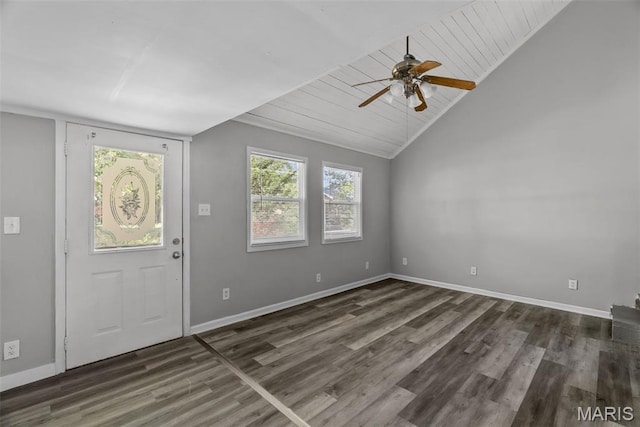 2826 Dawnview Dr, Florissant, MO 63031 - foyer entrance with wood finished floors, ceiling fan, and lofted ceiling