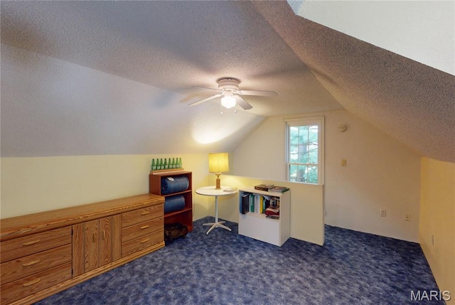 515 E S Ave, Greenville, IL 62246 - office featuring dark carpet, a textured ceiling, lofted ceiling, and a ceiling fan
