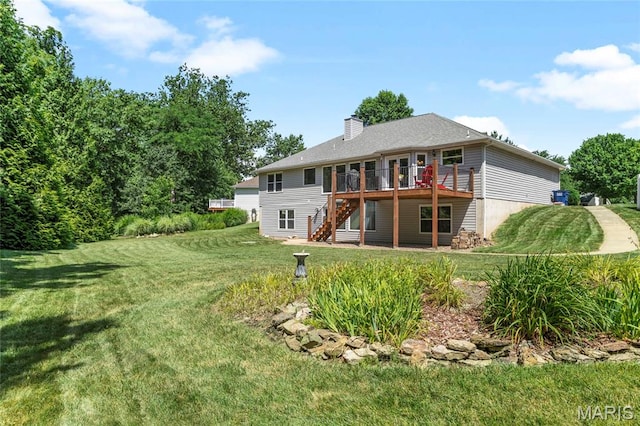 600 Emerald Meadows Ct, Saint Charles, MO 63304 - back of property with stairway, a deck, a yard, and a chimney