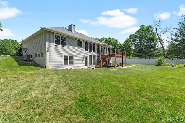 600 Emerald Meadows Ct, Saint Charles, MO 63304 - back of house with stairway, a deck, and a chimney