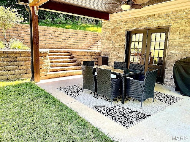 1106 Palmer Pl, Imperial, MO 63052 - view of patio / terrace with french doors, a ceiling fan, grilling area, and outdoor dining space