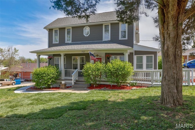 712 Maple St, Hillsboro, MO 63050 - view of front of home featuring covered porch, a front yard, and a shingled roof