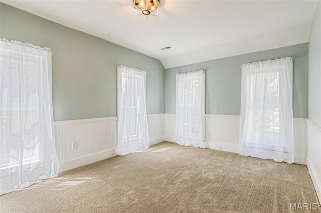 712 Maple St, Hillsboro, MO 63050 - carpeted spare room featuring wainscoting and lofted ceiling
