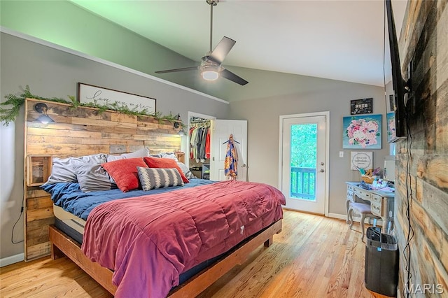 532 Fairfield Valley Rd, Pacific, MO 63069 - bedroom with vaulted ceiling, access to exterior, wood finished floors, a spacious closet, and ceiling fan