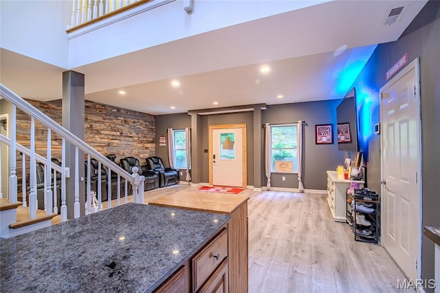 532 Fairfield Valley Rd, Pacific, MO 63069 - kitchen featuring light wood-style flooring, stone counters, recessed lighting, and open floor plan