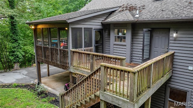 532 Fairfield Valley Rd, Pacific, MO 63069 - wooden deck featuring a sunroom and stairs