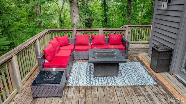 532 Fairfield Valley Rd, Pacific, MO 63069 - wooden deck with an outdoor hangout area and a wooded view