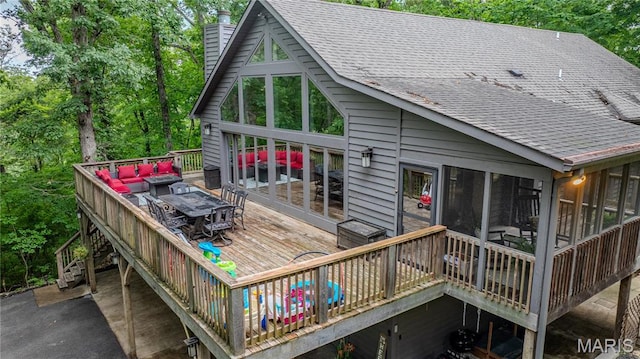 532 Fairfield Valley Rd, Pacific, MO 63069 - rear view of property with a chimney, a deck, roof with shingles, and outdoor lounge area