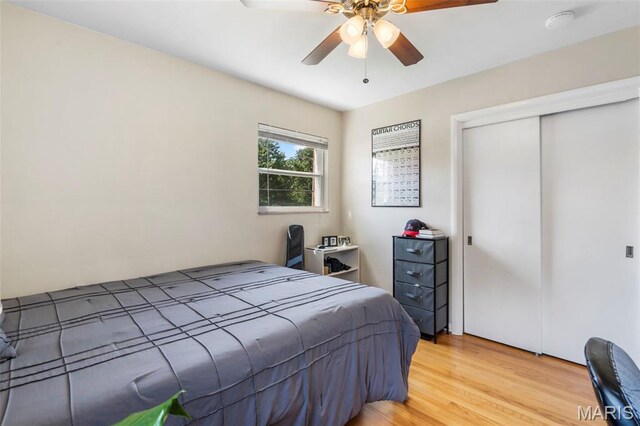 346 Madison Ave, Saint Louis, MO 63119 - bedroom with light wood-style floors, a closet, and a ceiling fan