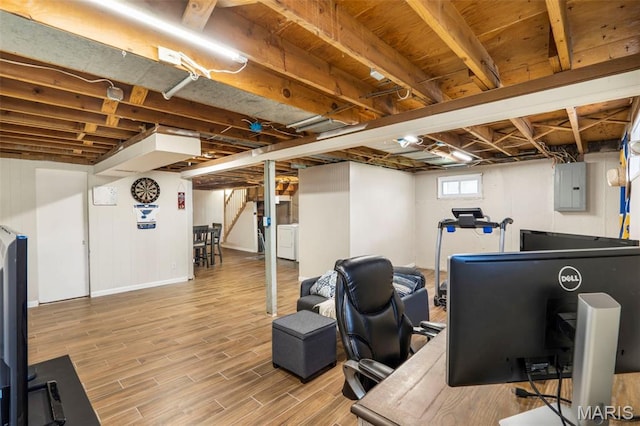 346 Madison Ave, Saint Louis, MO 63119 - office area with electric panel, washer / clothes dryer, and wood finished floors