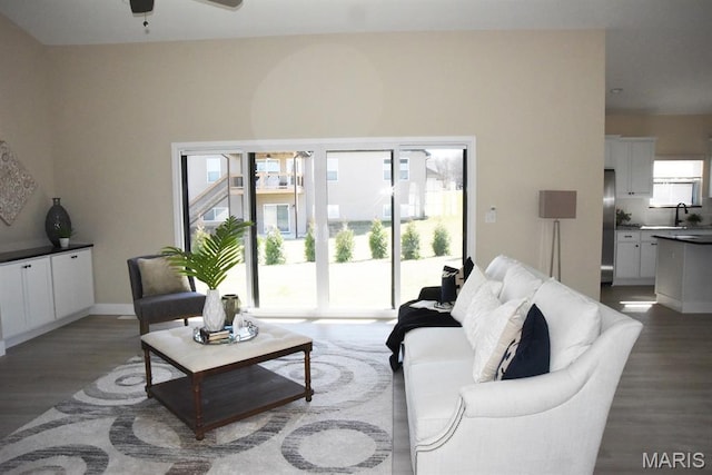 8748 Wendell Creek Dr, Saint Jacob, IL 62281 - living room with wood finished floors and ceiling fan