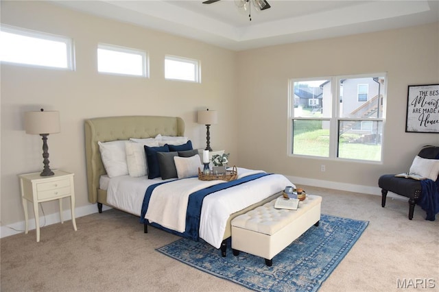 8748 Wendell Creek Dr, Saint Jacob, IL 62281 - bedroom with light carpet, multiple windows, and a tray ceiling