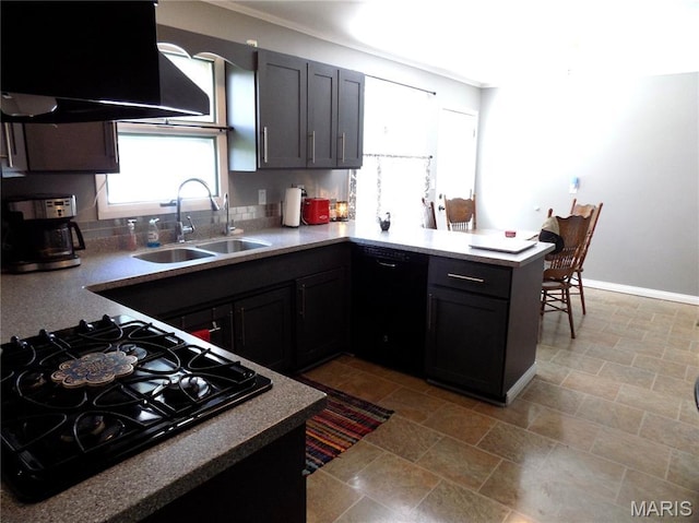 14875 County Road 2310, St James, MO 65559 - kitchen featuring cooktop, black dishwasher, a peninsula, and ventilation hood