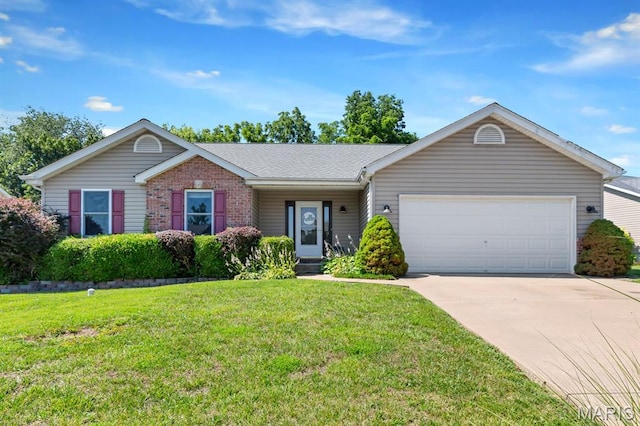 25 Saint Kathleen Ct, Troy, MO 63379 - ranch-style home with concrete driveway, an attached garage, a front yard, and brick siding