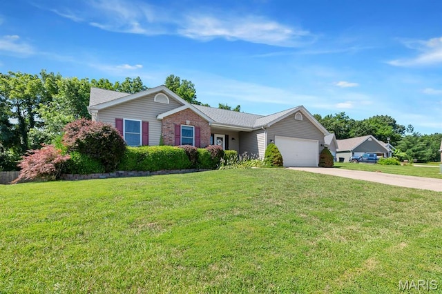 25 Saint Kathleen Ct, Troy, MO 63379 - ranch-style home featuring driveway, a garage, a front yard, and brick siding