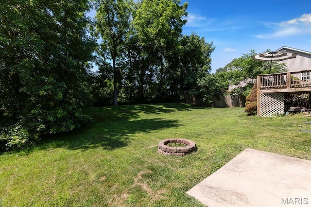 25 Saint Kathleen Ct, Troy, MO 63379 - view of yard featuring an outdoor fire pit, a wooden deck, and a patio