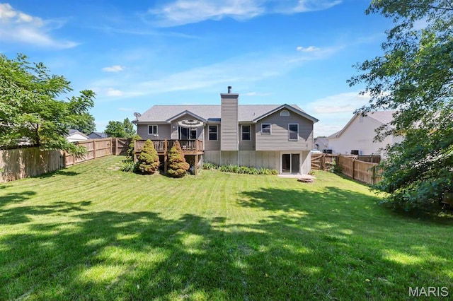 25 Saint Kathleen Ct, Troy, MO 63379 - rear view of property with a deck, a fenced backyard, and a chimney