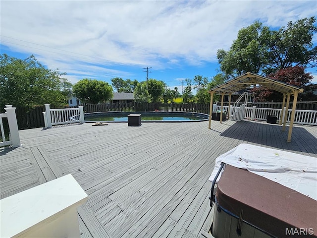 202 Harris, Steeleville, IL 62288 - wooden terrace with a gazebo, a fenced backyard, and a hot tub