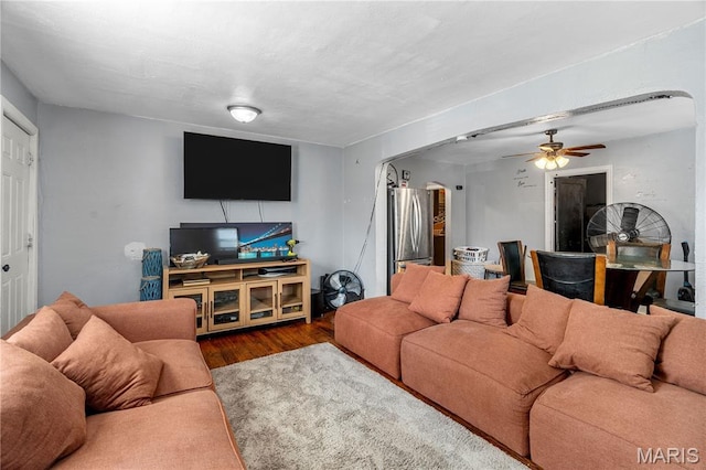 5211 Fletcher St, Jennings, MO 63136 - living area featuring wood finished floors and a ceiling fan