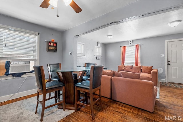 5211 Fletcher St, Jennings, MO 63136 - dining space with ceiling fan, hardwood / wood-style floors, and healthy amount of natural light