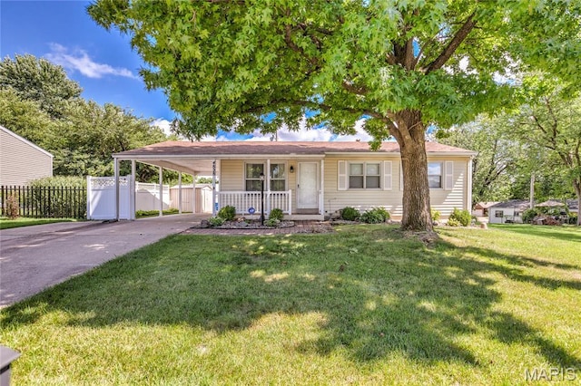 4828 Plum Tree Ln, Hazelwood, MO 63042 - ranch-style home featuring a porch, driveway, and an attached carport