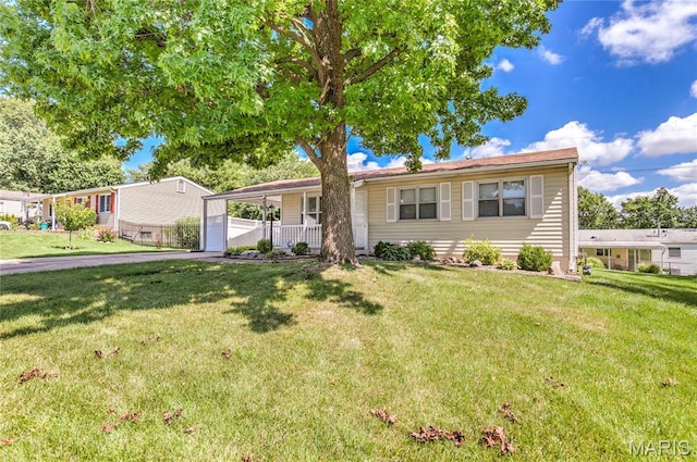 4828 Plum Tree Ln, Hazelwood, MO 63042 - ranch-style home featuring a garage, a front yard, covered porch, and driveway