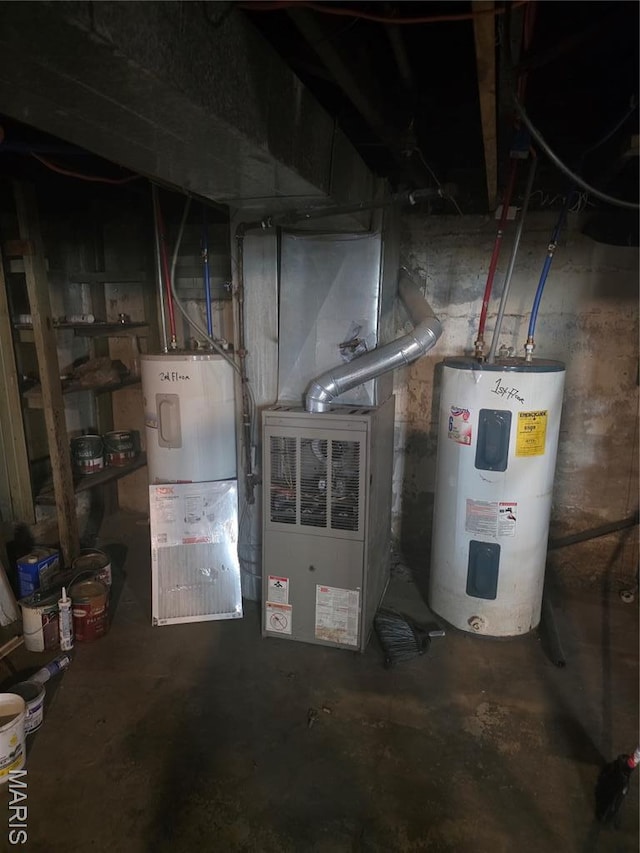 3421 Belt Ave, Saint Louis, MO 63120 - utility room featuring electric water heater and heating unit