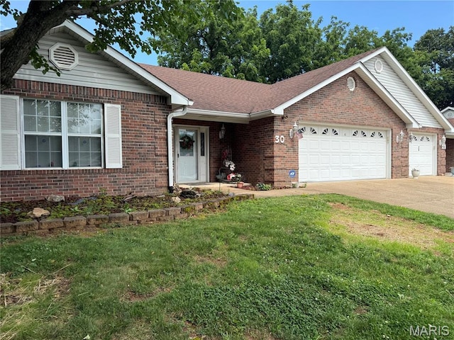530 Ashbrook Unit 30, Farmington, MO 63640 - ranch-style home with a garage, a front lawn, brick siding, driveway, and a shingled roof