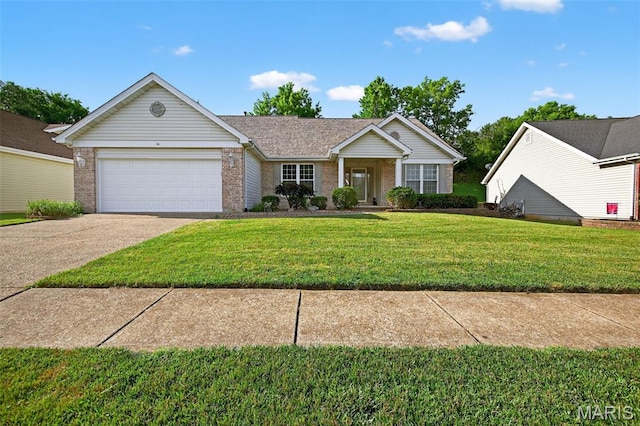 36 Mountain Laurel Dr, Saint Peters, MO 63376 - single story home featuring brick siding, a garage, driveway, and a front lawn