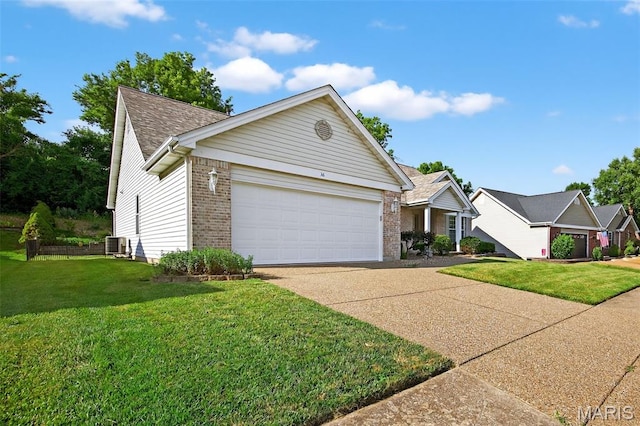 36 Mountain Laurel Dr, Saint Peters, MO 63376 - single story home with a garage, brick siding, concrete driveway, and a front yard