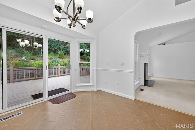 36 Mountain Laurel Dr, Saint Peters, MO 63376 - doorway to outside with vaulted ceiling and a chandelier