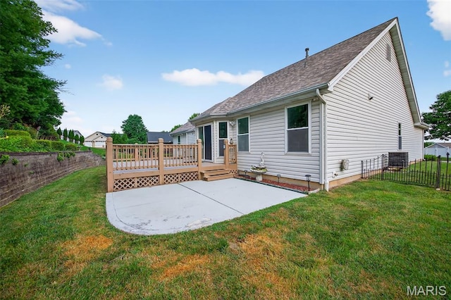 36 Mountain Laurel Dr, Saint Peters, MO 63376 - rear view of property with a patio area, a fenced backyard, a deck, and roof with shingles