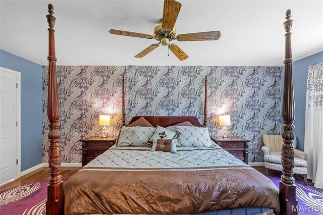 307 Blue Ridge Place Ct, Ballwin, MO 63011 - bedroom with wood finished floors and a ceiling fan