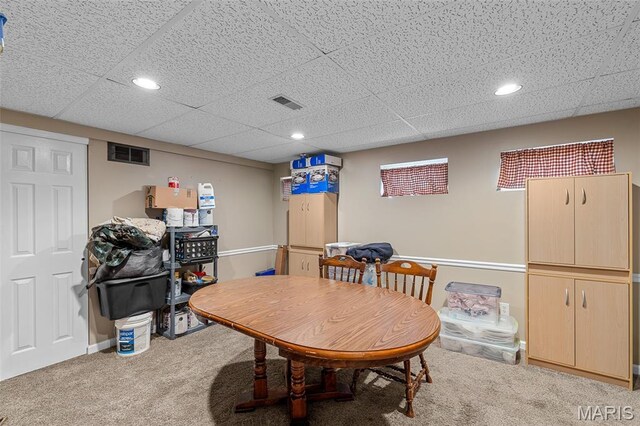 307 Blue Ridge Place Ct, Ballwin, MO 63011 - dining area featuring carpet floors, a paneled ceiling, and recessed lighting