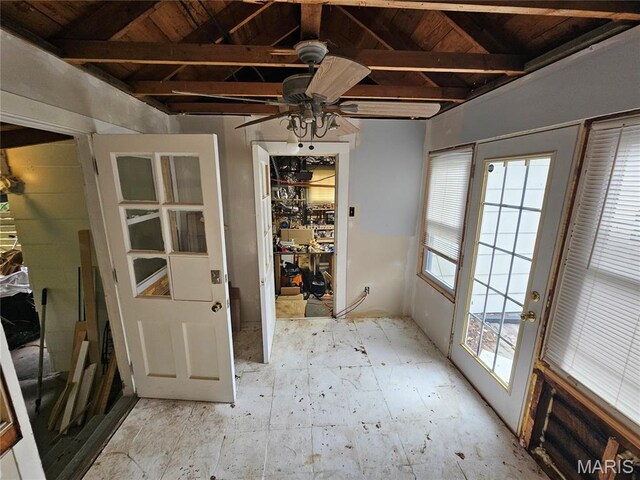 2060 Washington St, Florissant, MO 63033 - unfurnished dining area featuring ceiling fan and wood ceiling