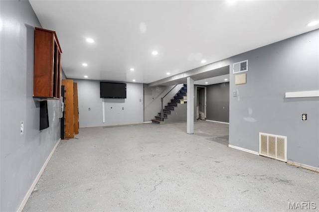 5311 Grove Ave, Ferguson, MO 63135 - finished basement featuring stairs and recessed lighting