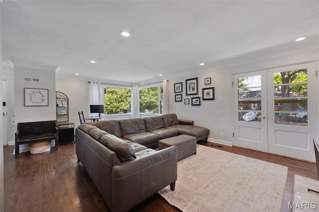 7700 Weil Ave, Saint Louis, MO 63119 - living room featuring recessed lighting, dark wood finished floors, and french doors