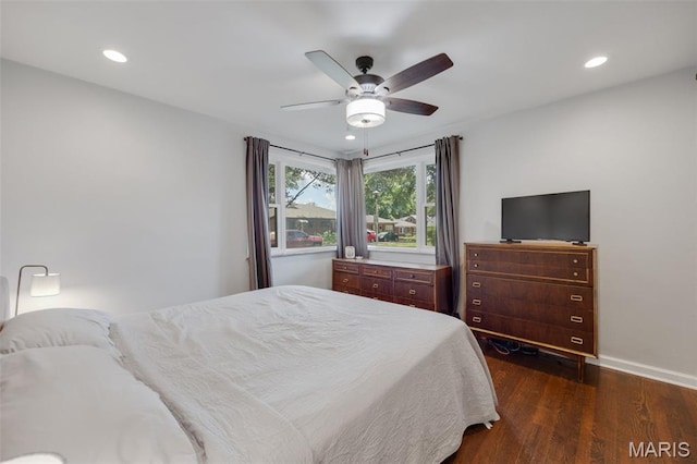 7700 Weil Ave, Saint Louis, MO 63119 - bedroom with dark wood-style flooring, recessed lighting, and a ceiling fan