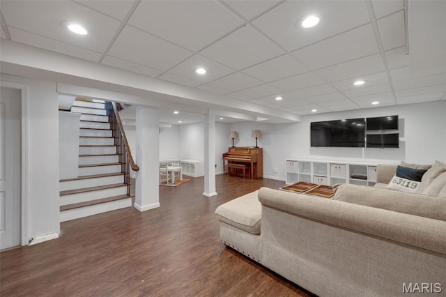 7700 Weil Ave, Saint Louis, MO 63119 - living area featuring wood finished floors, stairs, and recessed lighting