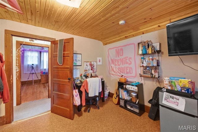204 E Jefferson St, Potosi, MO 63664 - bedroom featuring wooden ceiling and carpet floors