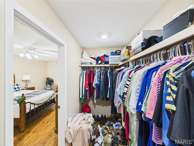 1110 State Highway Ad, Dexter, MO 63841 - walk in closet featuring wood finished floors and a ceiling fan