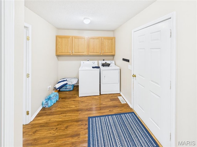 1110 State Highway Ad, Dexter, MO 63841 - washroom featuring independent washer and dryer, cabinet space, wood finished floors, and a textured ceiling