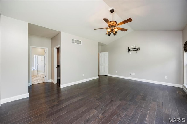 1305 Monarch Lake Ln, Shiloh, IL 62221 - empty room with a ceiling fan, dark wood-type flooring, and vaulted ceiling