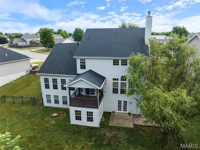 1305 Monarch Lake Ln, Shiloh, IL 62221 - back of property with a patio area, french doors, roof with shingles, and a chimney